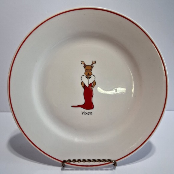 Rainbow Mountain Ltd Santa's Reindeer VIXEN Christmas Salad/Dessert Plate NB - Picture 1 of 6